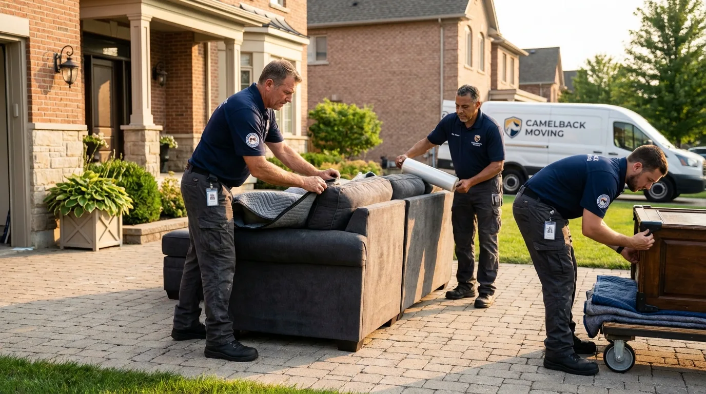 Large estate moving crew wrapping furniture in Sammamish, WA