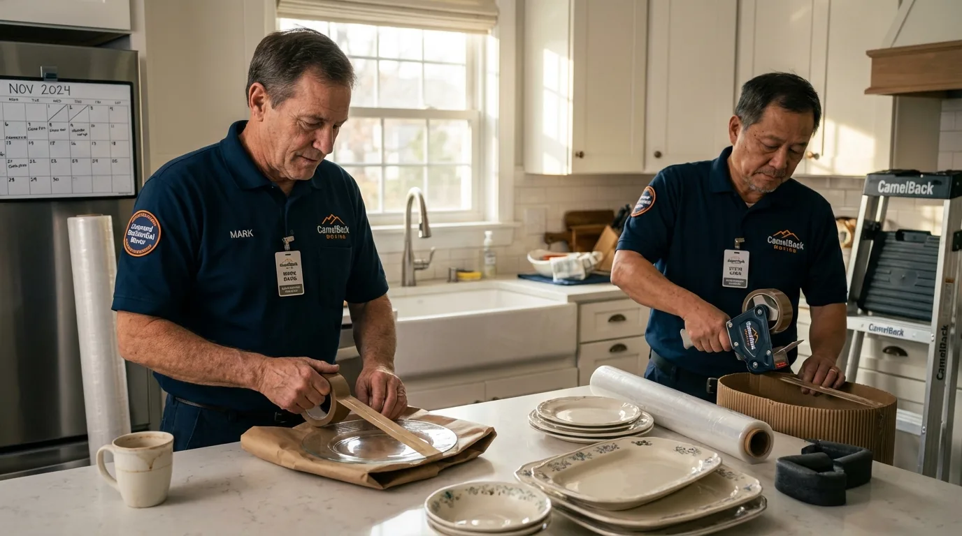 Professional crew packing kitchen dishware in Sammamish, WA